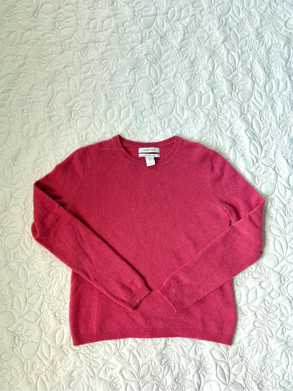 Ellen Tracy 100% Cashmere Crewneck Sweater Pink Medium